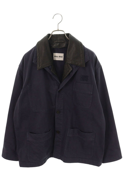 miumiu Garment Dyed Leather Lapel Jacket Size 44