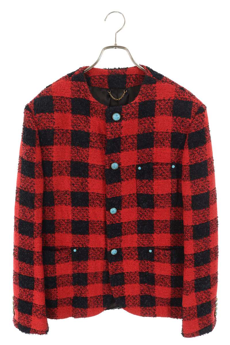 LOUISVUITTON 24AW Collarless Damier Tweed Jacket Red Size M