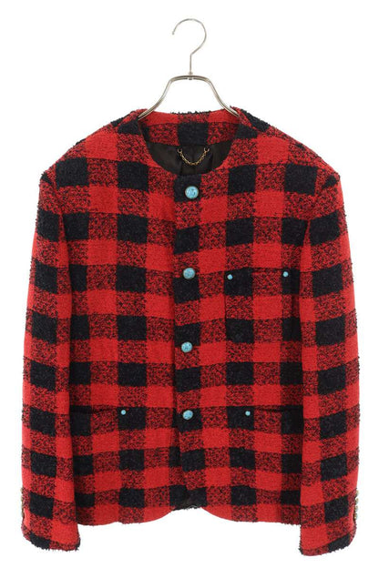 LOUISVUITTON 24AW Collarless Damier Tweed Jacket Red Size M