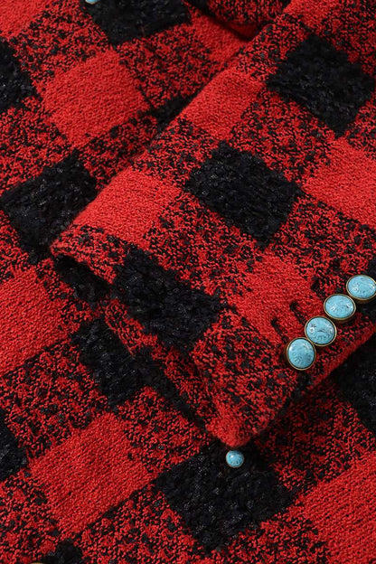 LOUISVUITTON 24AW Collarless Damier Tweed Jacket Red Size M