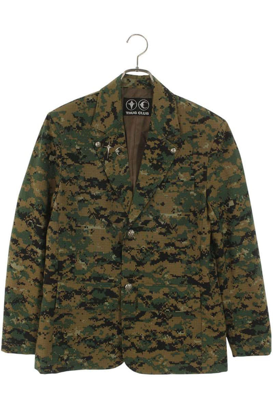 THUG CLUB Digital Camo Notch Lapel Jacket Olive/Khaki Size S