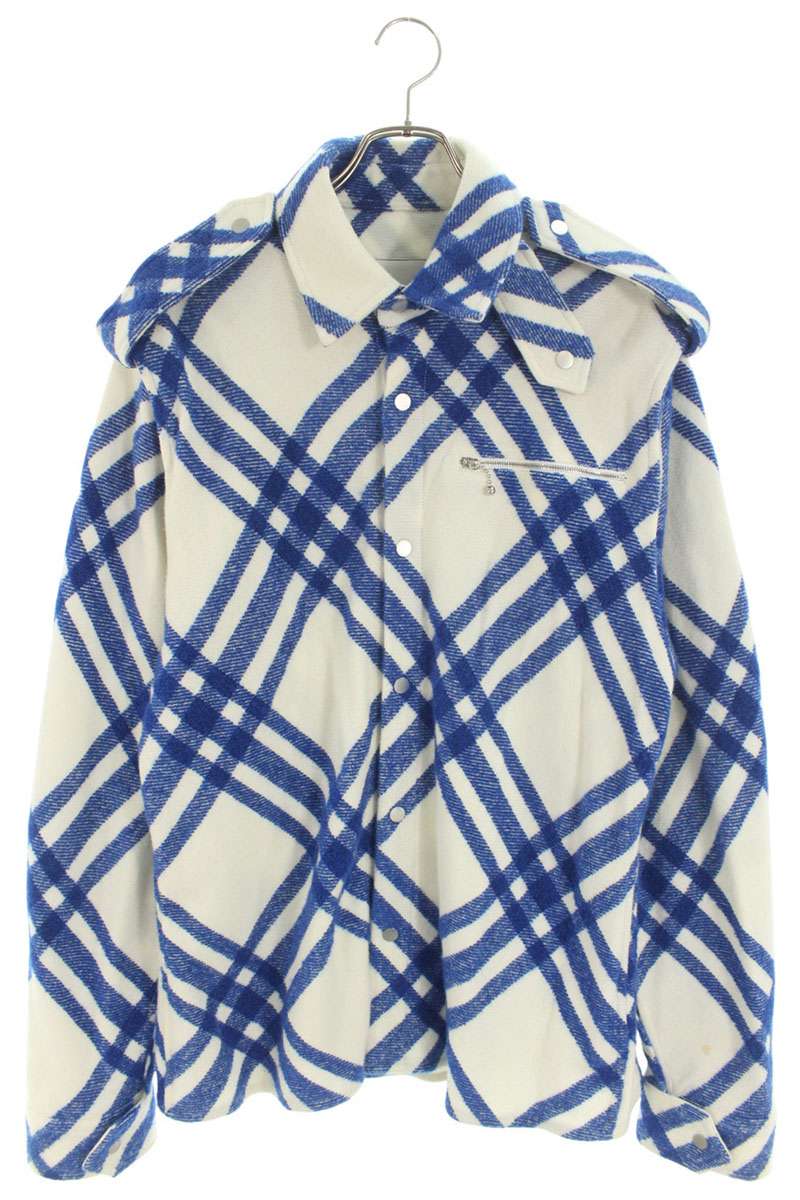 Burberry Check Wool Alpaca Jacket White Blue Size S