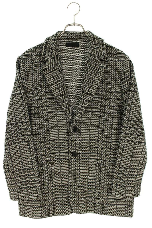 Coohem Knit Tweed Notched Lapel Jacket Black Gray Size L