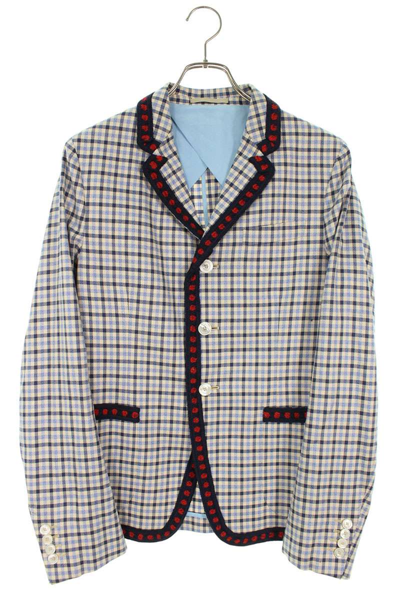 GUCCI 16SS Crochet Trim Check Twill Jacket Blue Size S