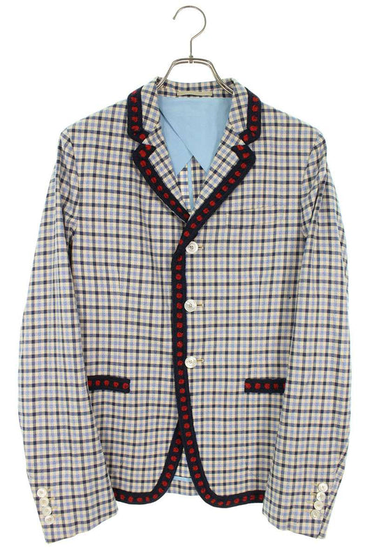 GUCCI 16SS Crochet Trim Check Twill Jacket Blue Size S