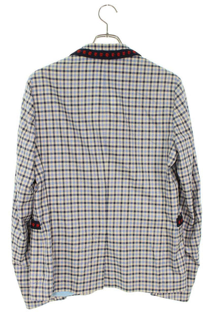 GUCCI 16SS Crochet Trim Check Twill Jacket Blue Size S