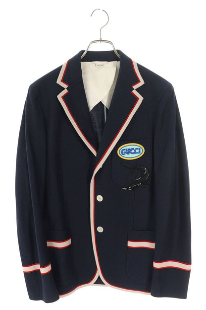 GUCCI Navy Cotton Wool Shark Embroidered Blazer Size S