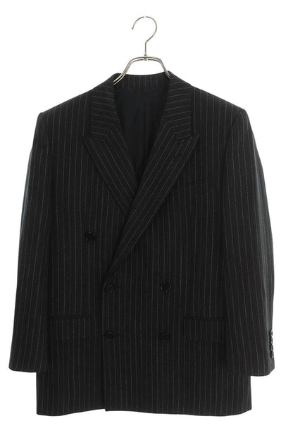 CELINE Wool Stripe Double-Breasted Jacket Gray Size XS