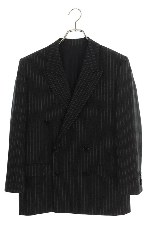 CELINE Wool Stripe Double-Breasted Jacket Gray Size XS