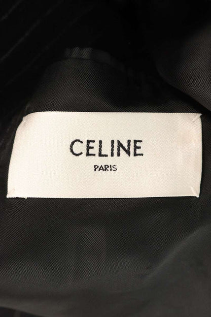 CELINE Wool Stripe Double-Breasted Jacket Gray Size XS