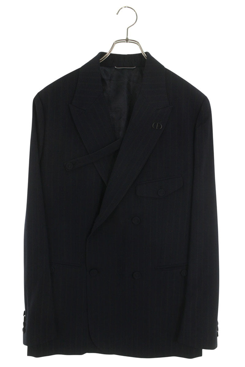 DIOR Stretch Wool Pinstripe DB Tailored Jacket Navy Size 52R