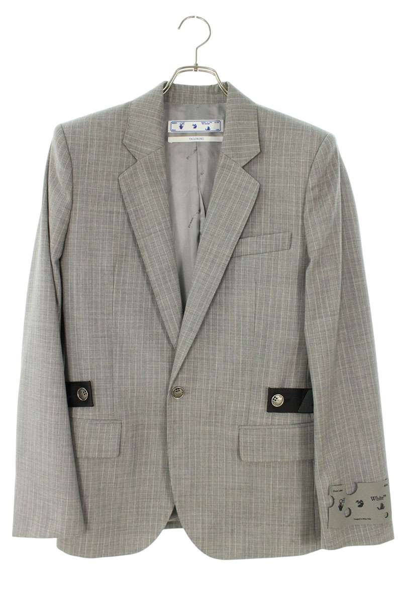 OFF-WHITE Striped Wool Tailored Jacket Grey Size S