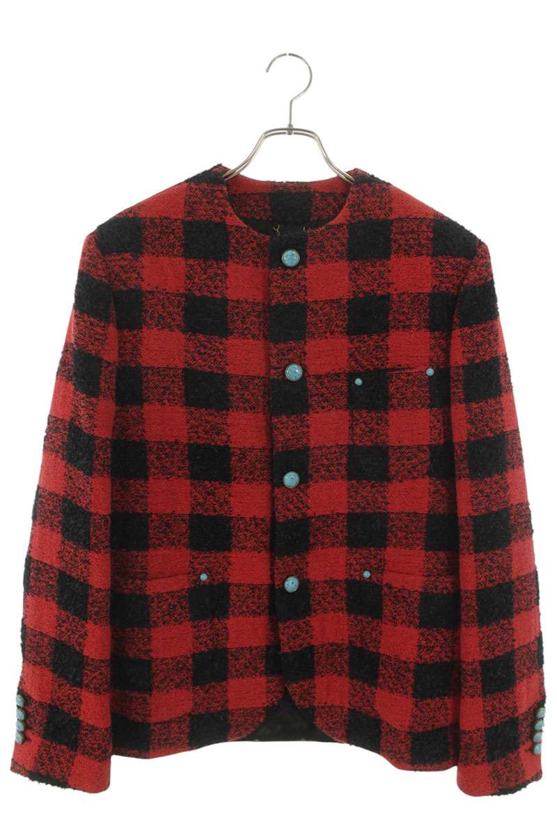 LOUISVUITTON 24AW Collarless Damier Tweed Jacket Wool Size S