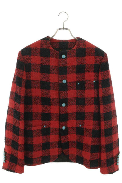 LOUISVUITTON 24AW Collarless Damier Tweed Jacket Wool Size S
