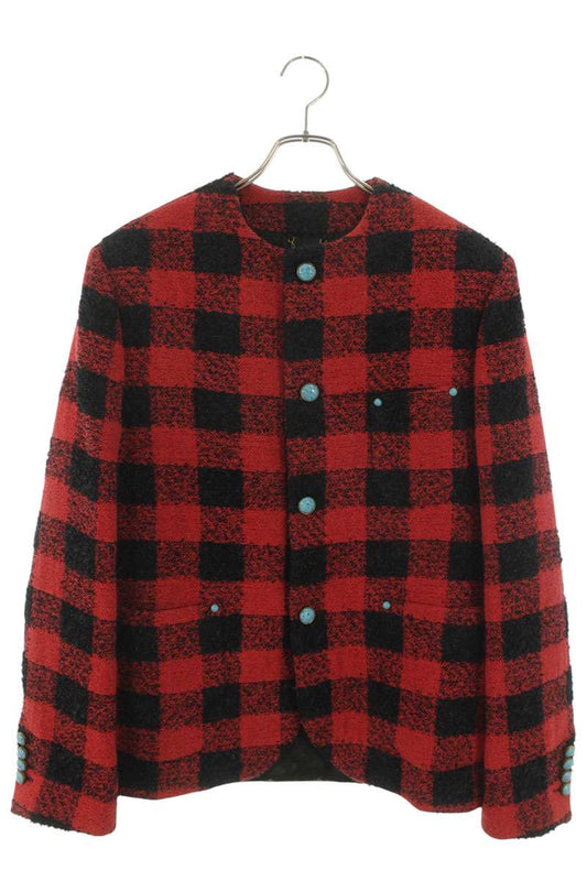 LOUISVUITTON 24AW Collarless Damier Tweed Jacket Wool Size S