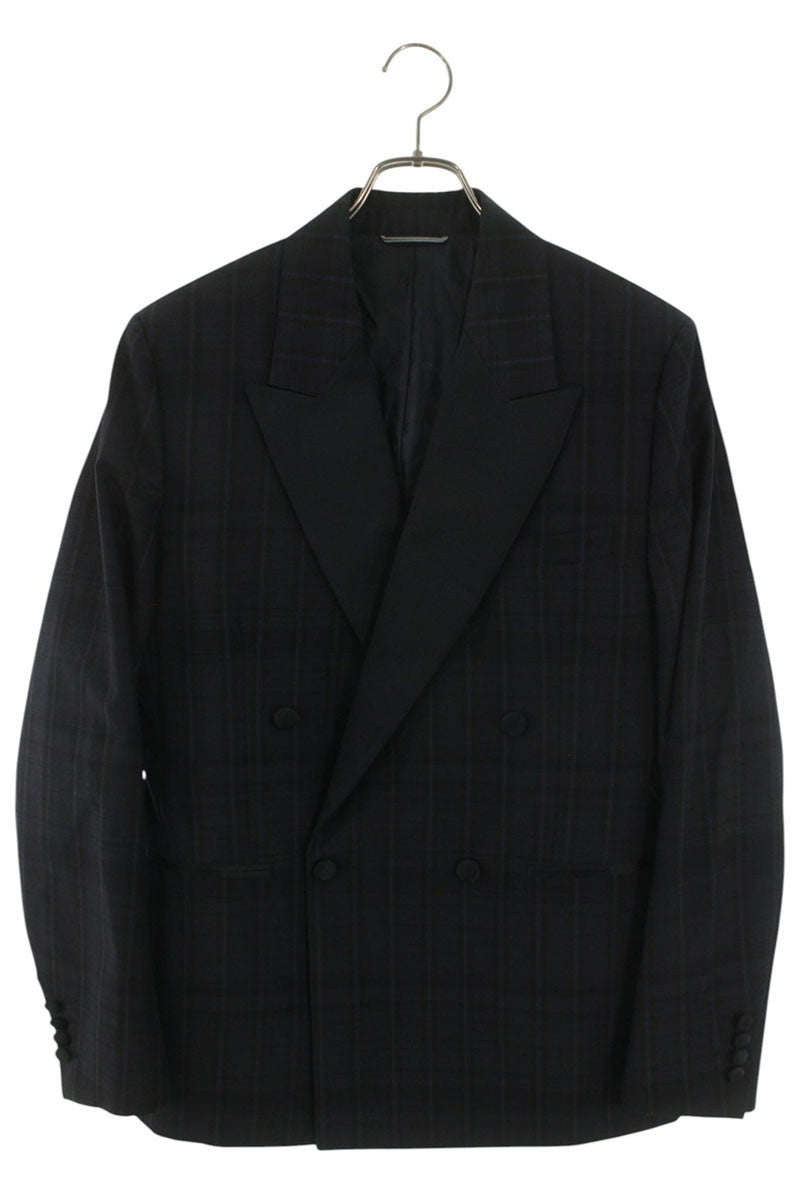 DIOR Wool Mohair Smoking Check DB Jacket Black Navy Size M