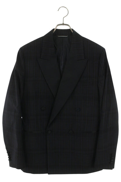 DIOR Wool Mohair Smoking Check DB Jacket Black Navy Size M