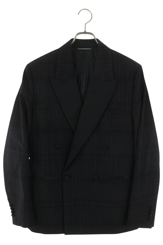 DIOR Wool Mohair Smoking Check DB Jacket Black Navy Size M