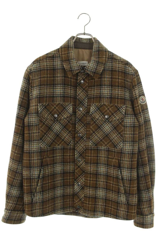 MONCLER Brown Check Chest Pocket Wool Jacket Size M