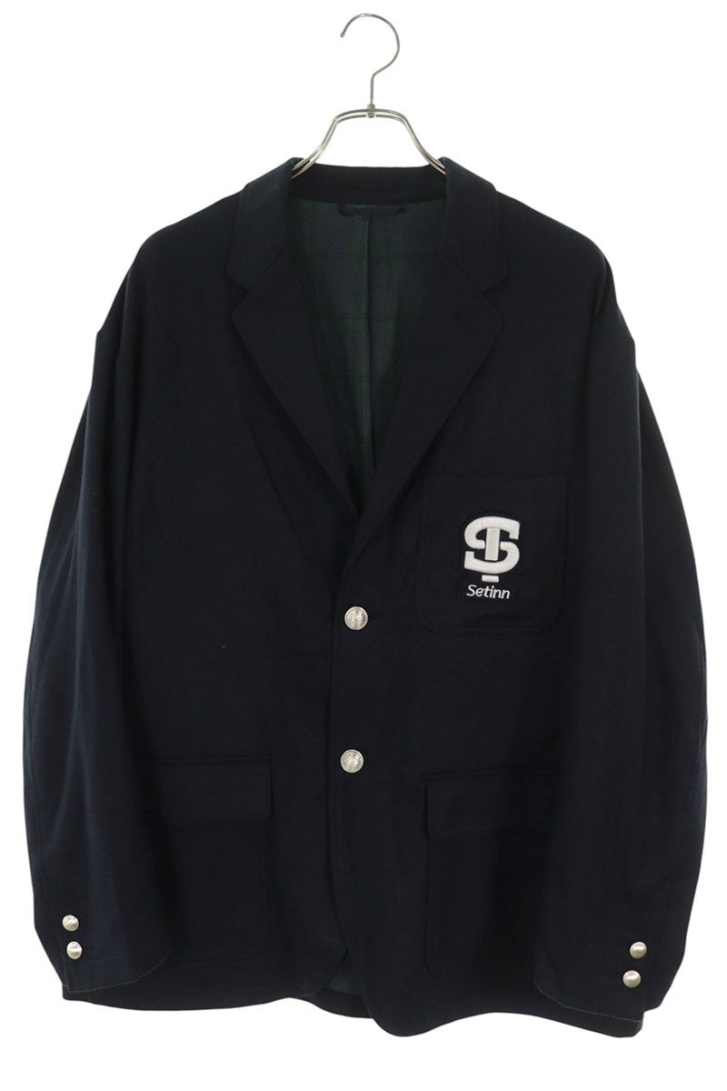 Setinn Navy Logo Embroidered Wool Jacket Size M