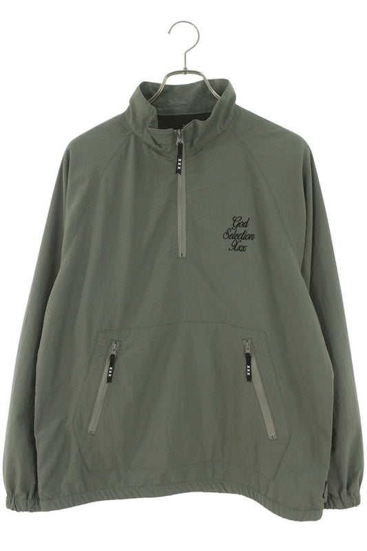 GOD SELECTION XXX Nylon Logo Half-Zip Jacket Khaki Size L