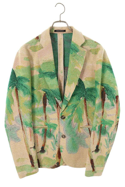 EMPORIO ARMANI Beige/Green Palm Tree Print Jacket Size S