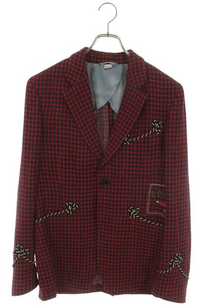 GUCCI Linen Cotton Check Blazer Red Size S