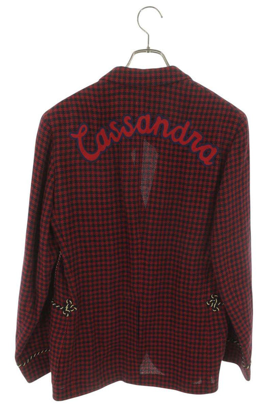 GUCCI Linen Cotton Check Blazer Red Size S