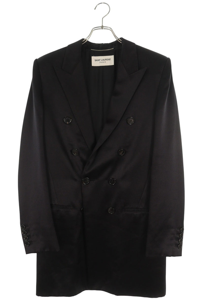 SAINT LAURENT PARIS Silk Double Blazer Black Size 46
