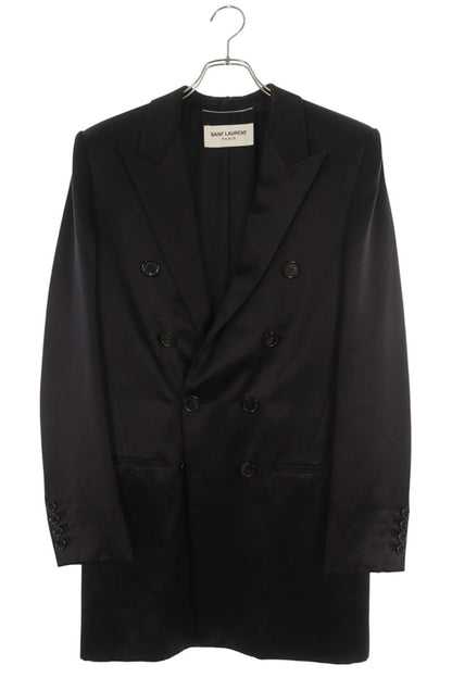 SAINT LAURENT PARIS Silk Double Blazer Black Size 46