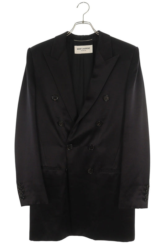 SAINT LAURENT PARIS Silk Double Blazer Black Size 46