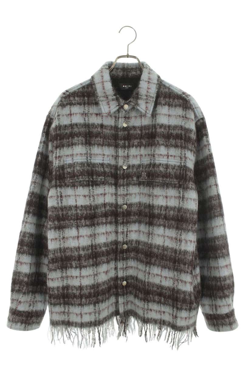 AMIRI Mohair Check Pattern Shirt Jacket Blue Size L