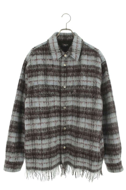 AMIRI Mohair Check Pattern Shirt Jacket Blue Size L