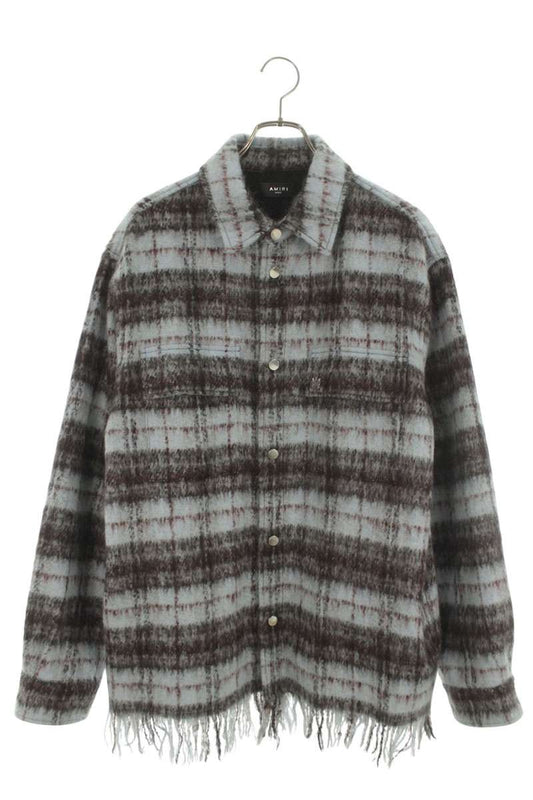 AMIRI Mohair Check Pattern Shirt Jacket Blue Size L