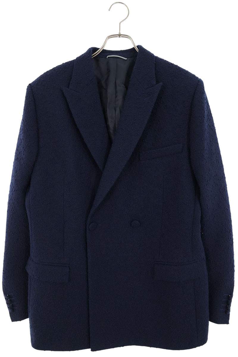 DIOR Wool Tweed Double-Breasted Jacket Navy Size S