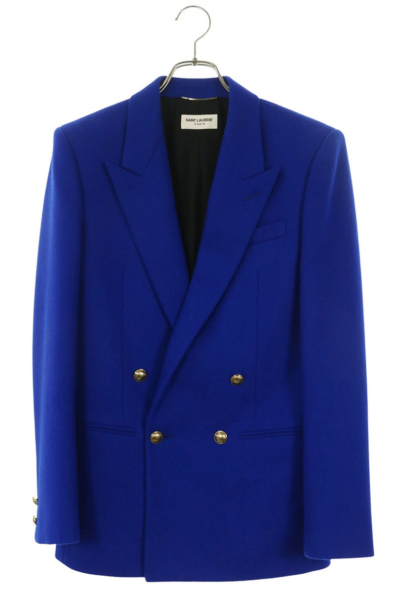 SAINT LAURENT PARIS Wool Double Breasted Jacket Blue Size 46