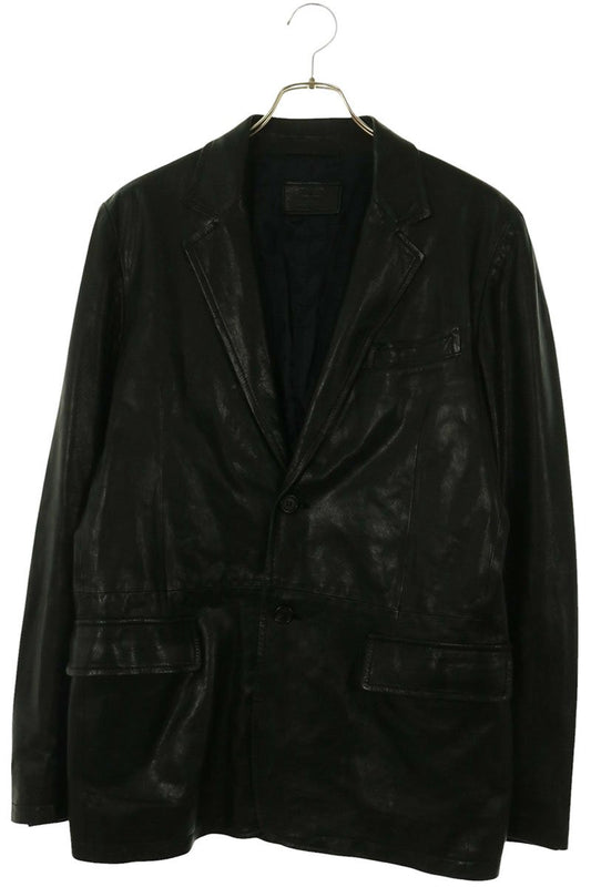 PRADA Leather Blazer Black Size 48
