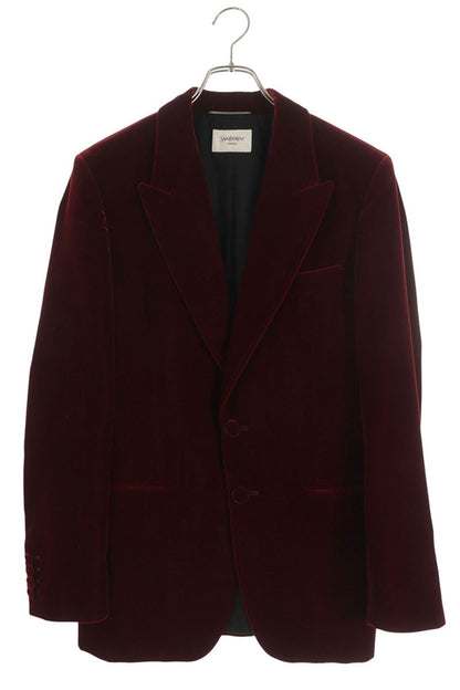 SAINT LAURENT PARIS Velvet Tailored Jacket Bordeaux Size 44