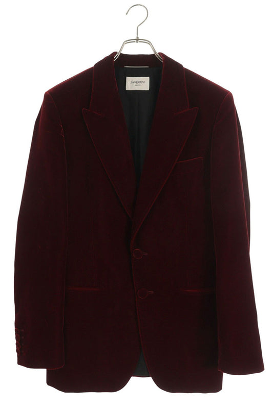 SAINT LAURENT PARIS Velvet Tailored Jacket Bordeaux Size 44