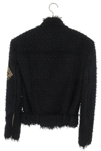BALMAIN Black & Gold Tweed Logo Patch Jacket Size 46