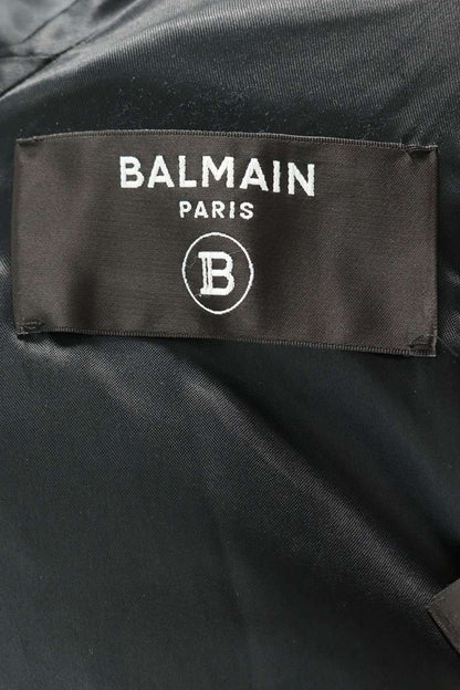 BALMAIN Black & Gold Tweed Logo Patch Jacket Size 46