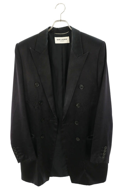 SAINT LAURENT PARIS Black Satin Silk Tailored Jacket Size 48