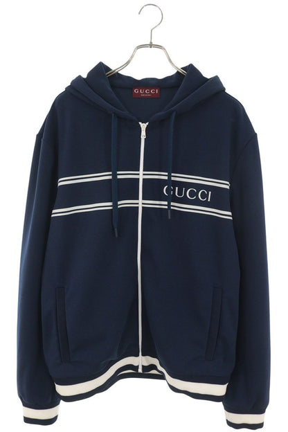 GUCCI Navy & White Logo Hooded Track Jacket Size XXL