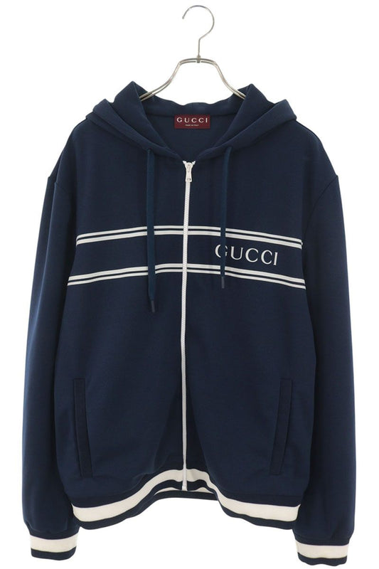 GUCCI Navy & White Logo Hooded Track Jacket Size XXL