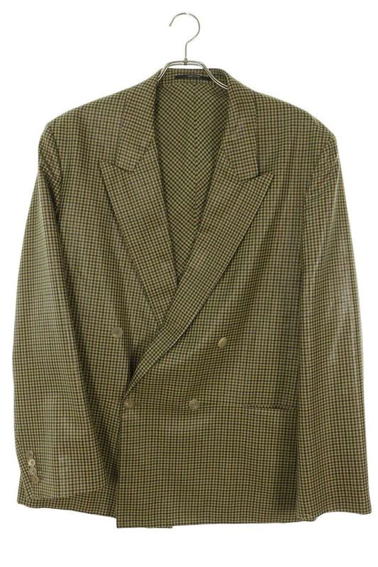 GUCCI Brown Gingham Check Wool Double Jacket Size 52