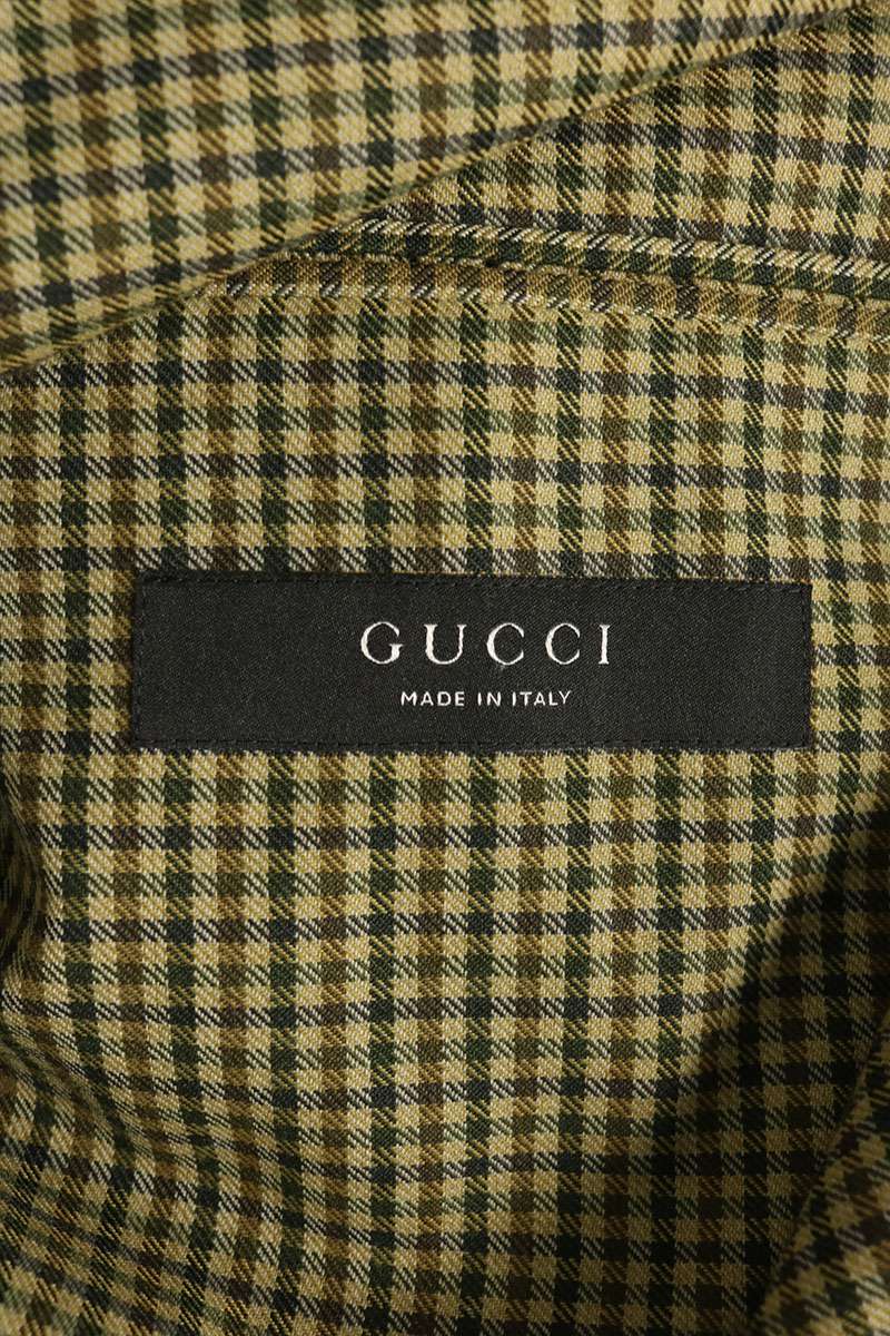 GUCCI Brown Gingham Check Wool Double Jacket Size 52