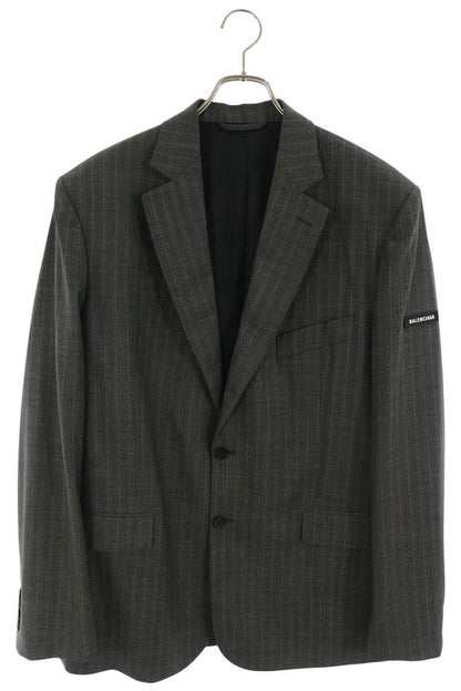 BALENCIAGA Gray Wool Logo Patch Oversized Jacket Size 42
