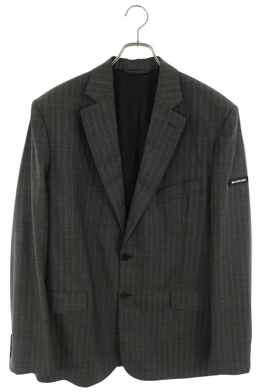 BALENCIAGA Gray Wool Logo Patch Oversized Jacket Size 42
