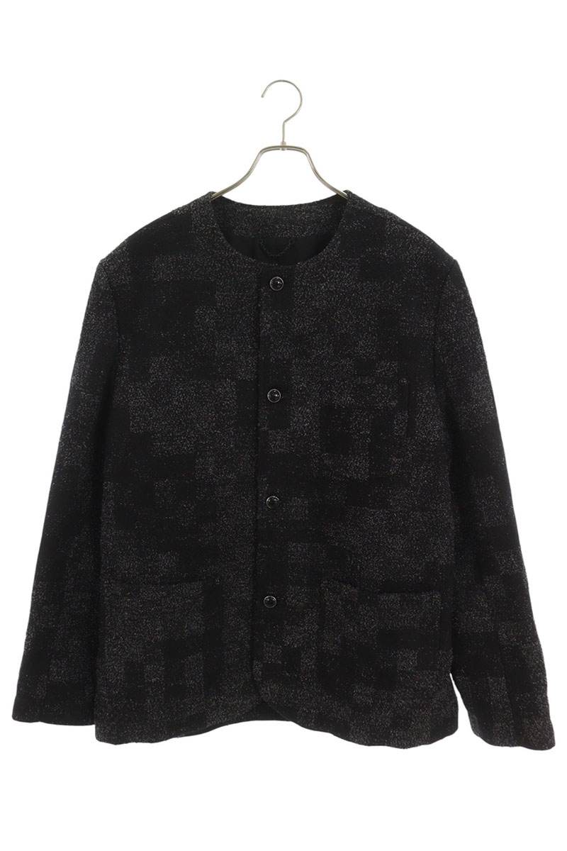 LOUISVUITTON Black Denim Boucle Collarless Jacket Size 52