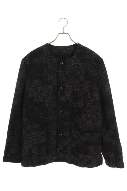 LOUISVUITTON Black Denim Boucle Collarless Jacket Size 52